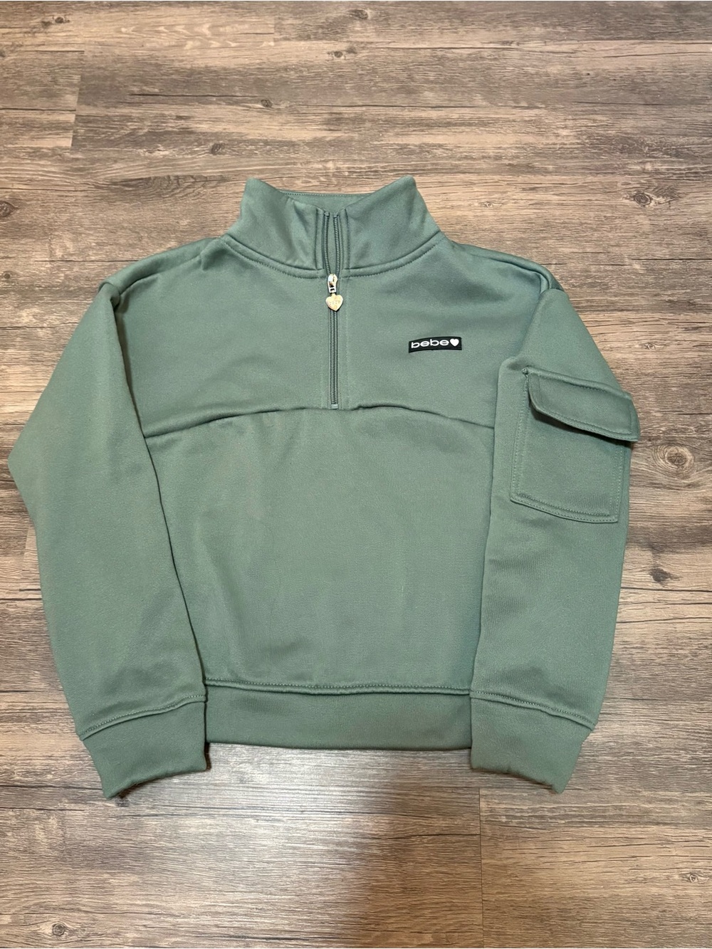 bebe Sage Green Half-Zip Pullover Hoodie